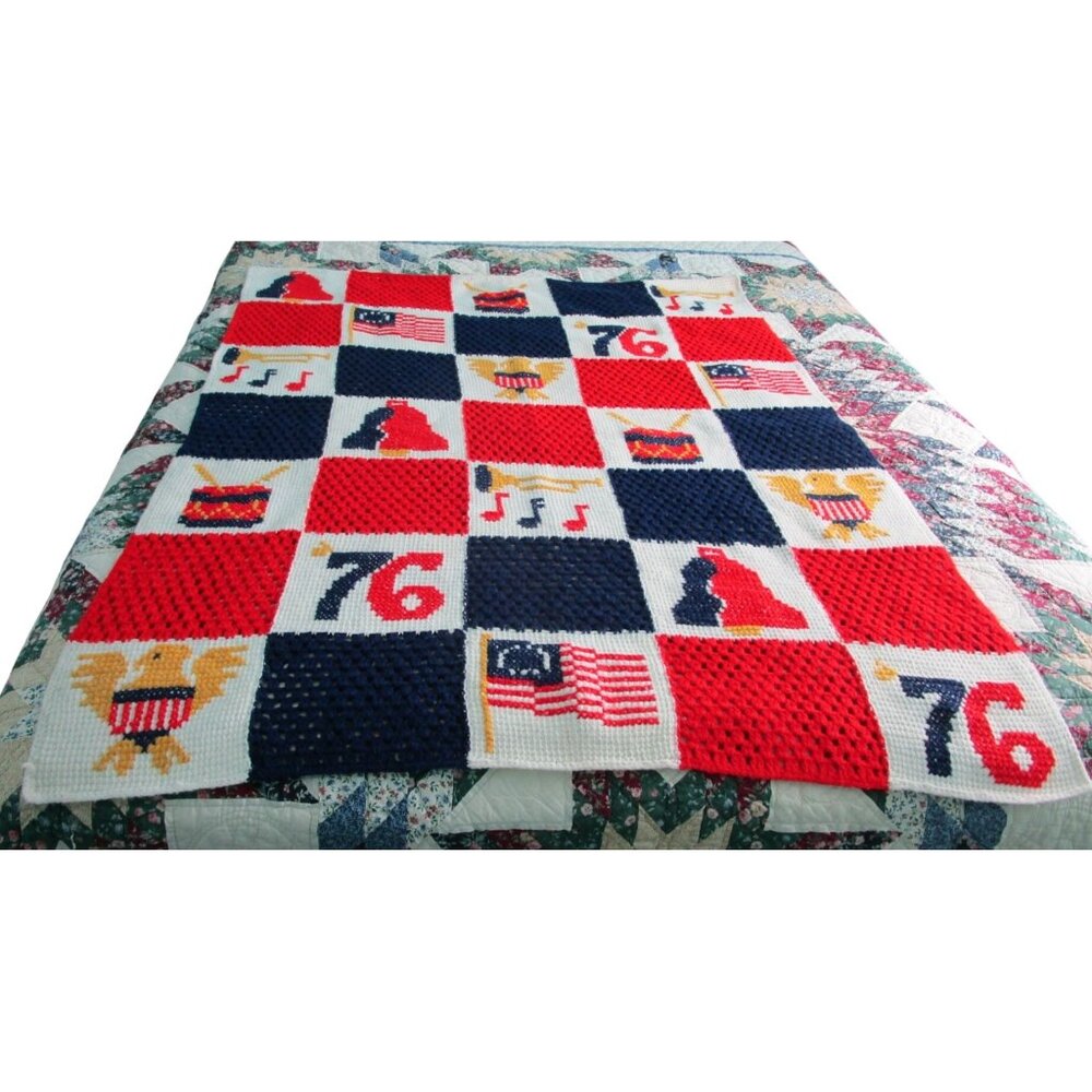 Vintage Bicentennial Patriotic Throw Blanket 1976 Motif American Symbols